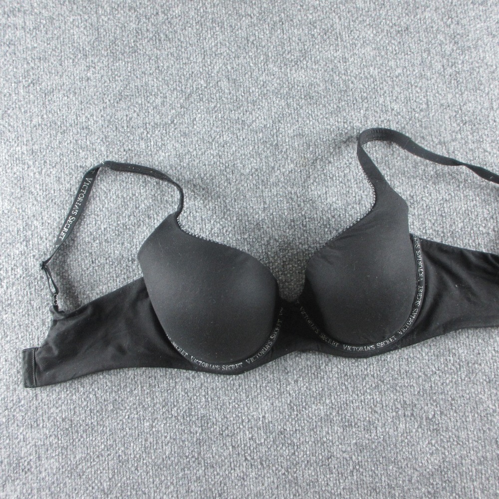 Victoria's Secret T-Shirt‎ Bra Womens 34DDD Black Underwire Padded Logo Strap
